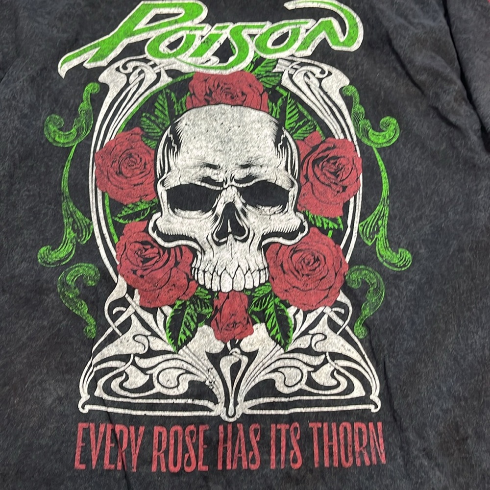 Poison Rock Band EVERY ROSE HAS ITS THORN BLACK T-Shirt SKULL roses goth 2XL NEW